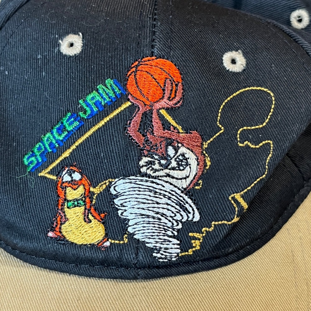 Vintage 1996 Space Jam Taz Snapback Hat Kids Black Tan Fresh Caps